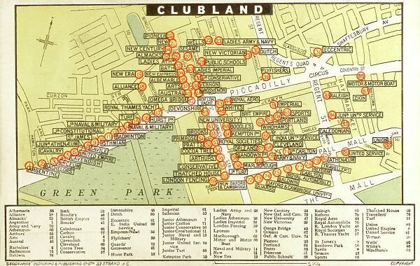 A map of Ladies and Gentlemans Clubs of London