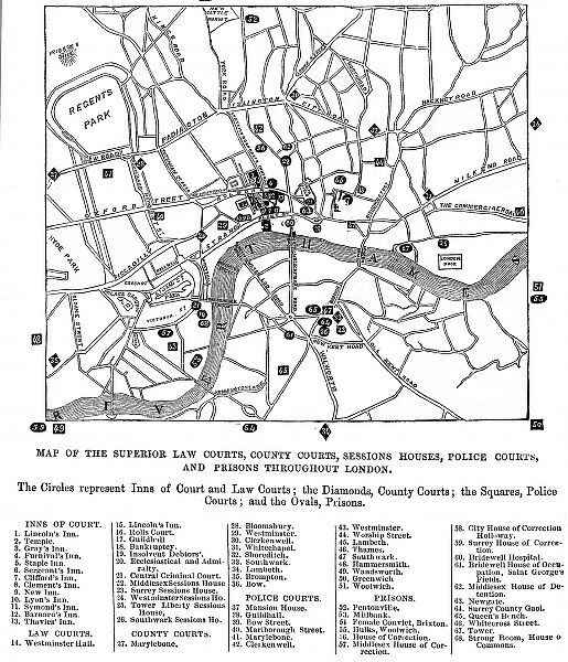 Map of London Courts and Prisons