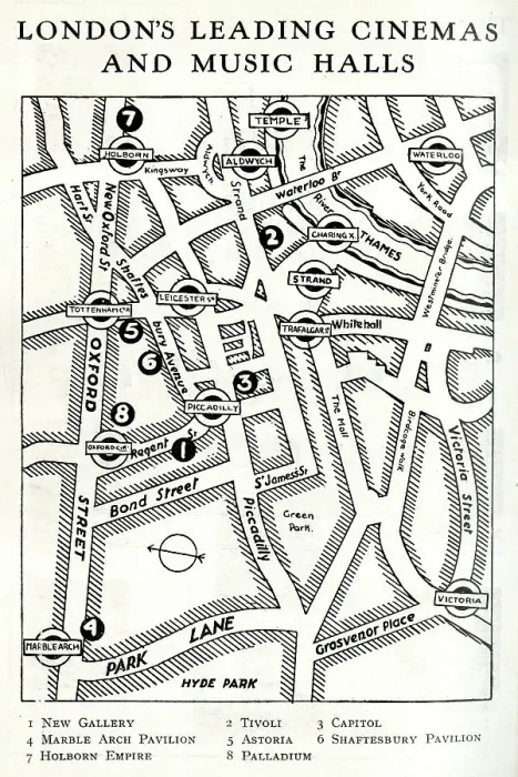 Framed Print : Map of London's Leading Cinemas and Music Halls Framed Print : Map of London's Leading Cinemas and Music Halls