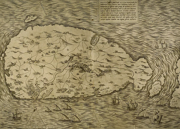 Map of Malta. Island. Mediterranean Sea. Italian engraving