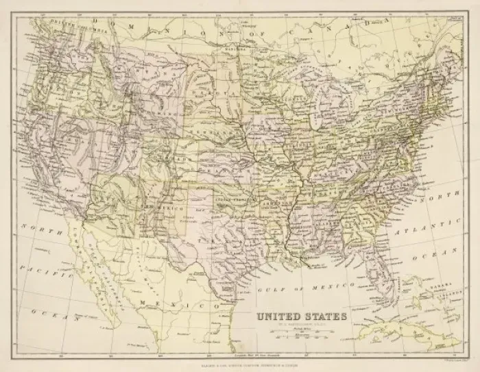 Framed Print : Map / North America / Blacki Framed Print : Map / North America / Blacki