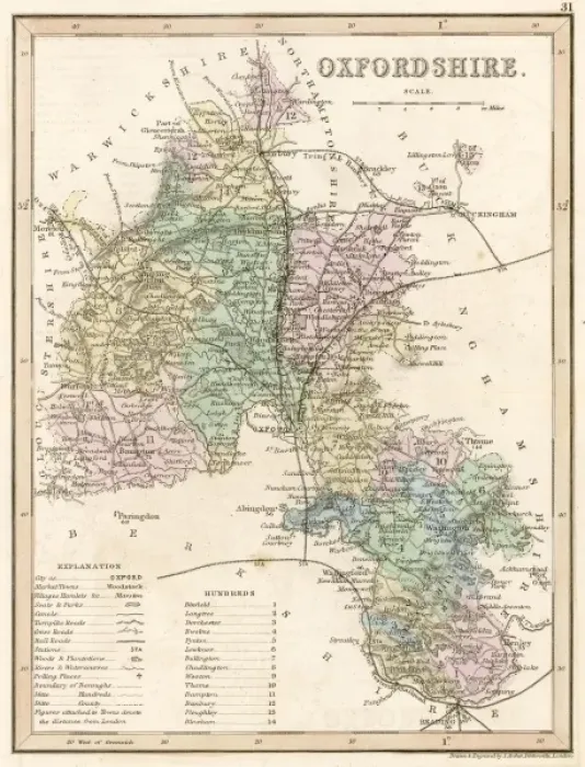 Framed Print : Map / Oxfordshire C1857 Framed Print : Map / Oxfordshire C1857