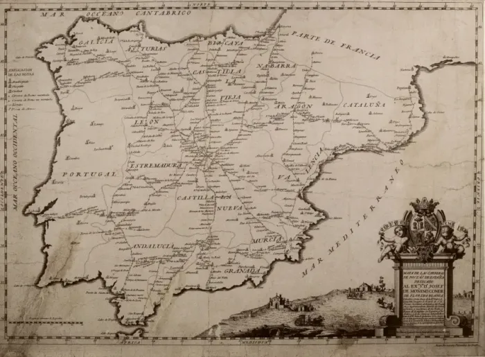 Framed Print : Map of the postal system of Spain (18th c. ) Framed Print : Map of the postal system of Spain (18th c. )