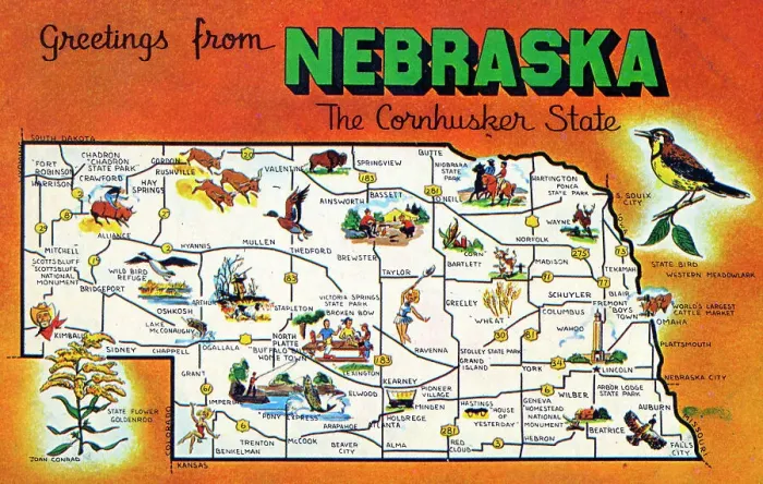 Framed Print : Map postcard - Greetings from Nebraska, USA Framed Print : Map postcard - Greetings from Nebraska, USA