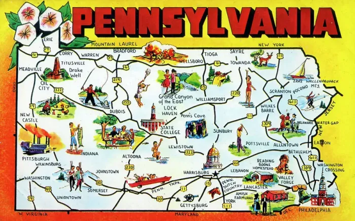 Framed Print : Map postcard - Greetings from Pennsylvania, USA Framed Print : Map postcard - Greetings from Pennsylvania, USA