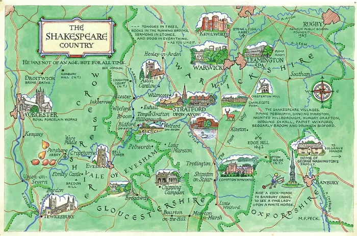 Framed Print : Map The Shakespeare Country Postcard England Framed Print : Map The Shakespeare Country Postcard England