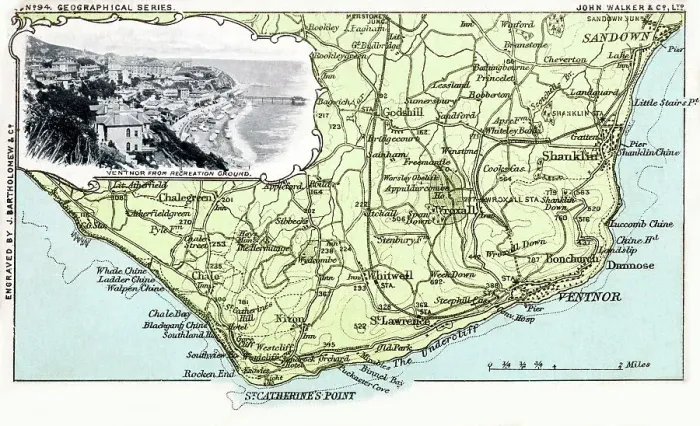 Framed Print : Map of southern section of The Isle of Wight, Hampshire Framed Print : Map of southern section of The Isle of Wight, Hampshire