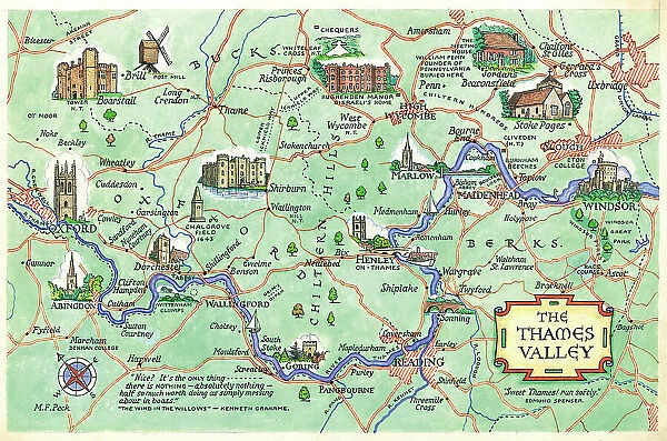Map The Thames Valley Postcard England Watercolour