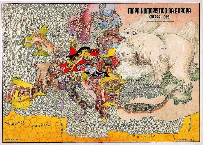 Framed Print : Mapa Hummaristico Da Europea - Guerra 1939