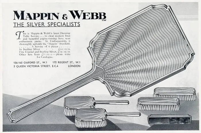 Framed Print : Mappin & Webbs dressing table services. Date: 1932 Framed Print : Mappin & Webbs dressing table services. Date: 1932