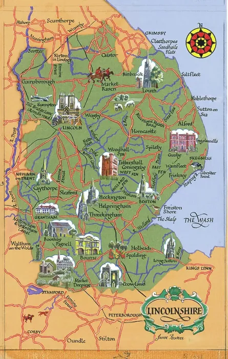 Framed Print : Maps by P Posner - Lincolnshire Framed Print : Maps by P Posner - Lincolnshire