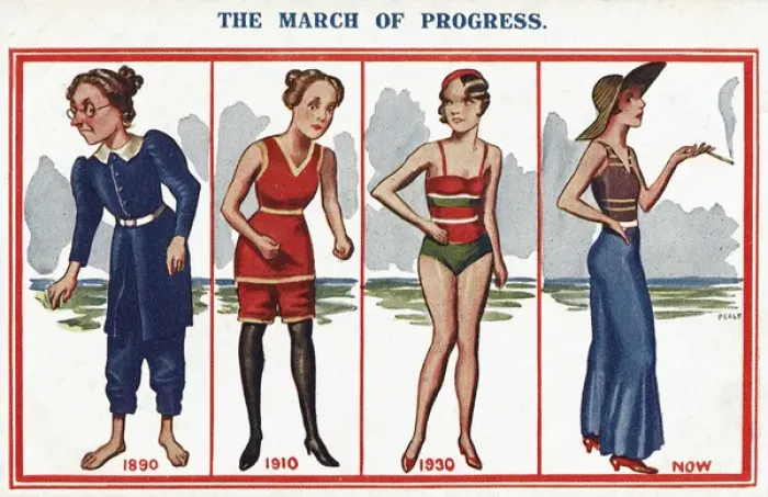 Framed Print : The March of Progress - Changing Womens Beachwear Fashion