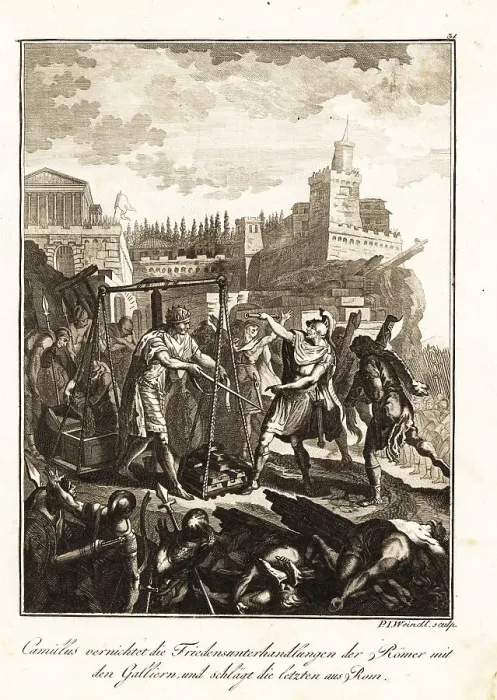 Framed Print : Marcus Furius Camillus expelling the Gauls from Rome, c. 390 BC Framed Print : Marcus Furius Camillus expelling the Gauls from Rome, c. 390 BC