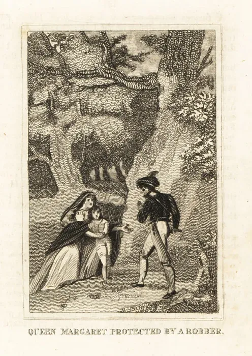 Framed Print : Margaret of Anjou asking for protection from a bandit, 1464 Framed Print : Margaret of Anjou asking for protection from a bandit, 1464
