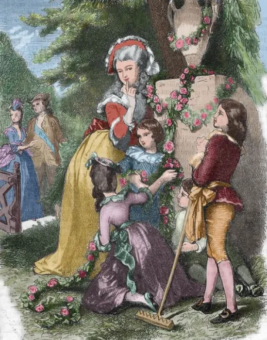 Framed Print : Marie Antoinette (1755-1793) with her children in Trianon. E Framed Print : Marie Antoinette (1755-1793) with her children in Trianon. E