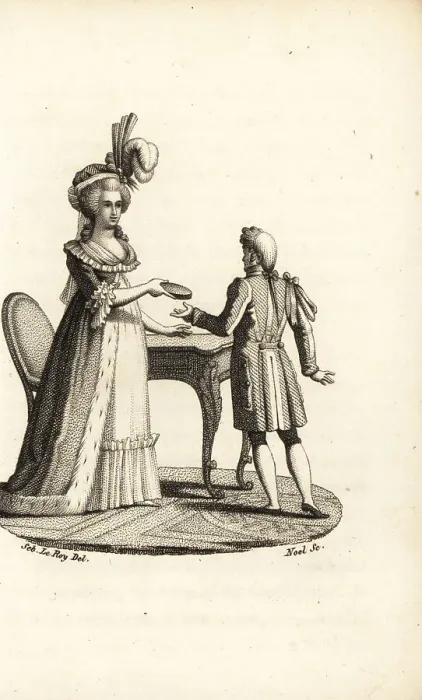 Framed Print : Marie Antoinette handing a servant an inscribed portrait Framed Print : Marie Antoinette handing a servant an inscribed portrait