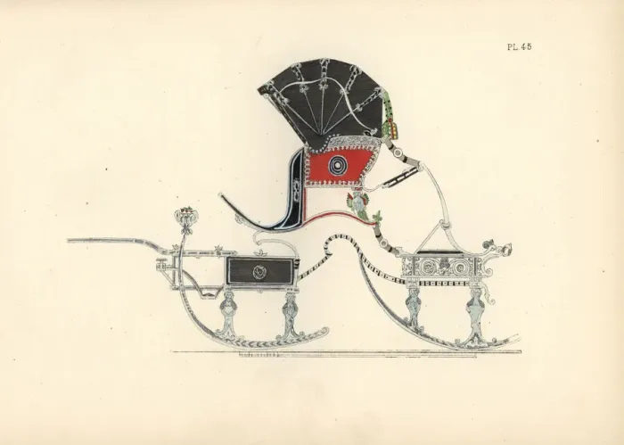 Framed Print : Marie Antoinettes sleigh, a carriage mounted on skis Framed Print : Marie Antoinettes sleigh, a carriage mounted on skis