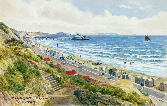 Framed Print : Marine Drive and Boscombe Pier, Bournemouth, Dorset
