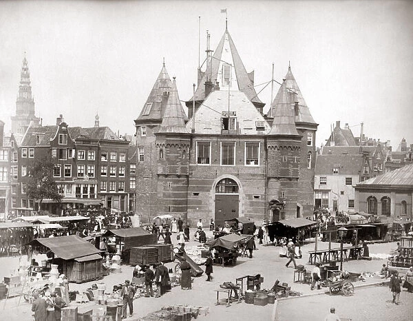 Market, Amsterdam, circa 1890. Date: circa 1890