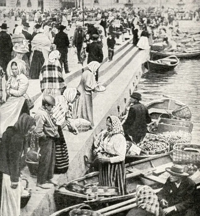 Framed Print : Market boats at the quay, Viborg, Finland Framed Print : Market boats at the quay, Viborg, Finland