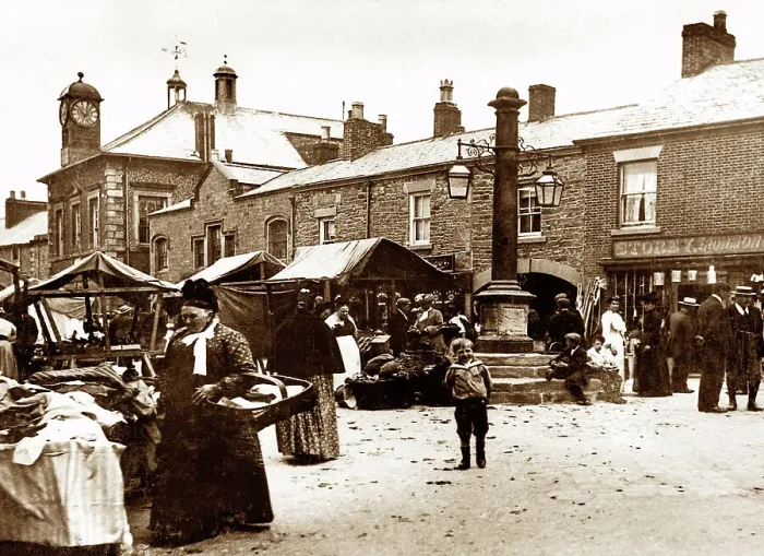 Framed Print : Market day, Garstang, early 1900s Framed Print : Market day, Garstang, early 1900s
