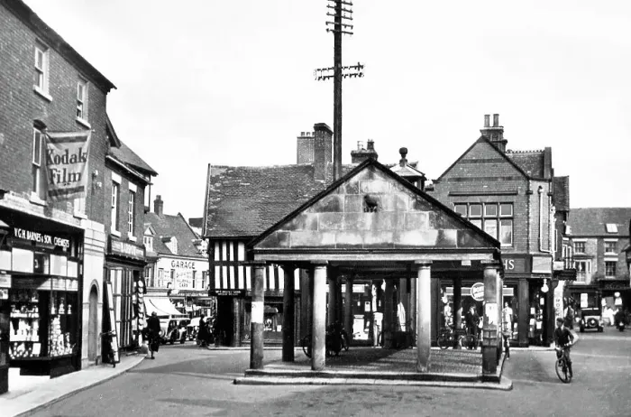 Framed Print : Market Drayton Butter Cross probably 1920s Framed Print : Market Drayton Butter Cross probably 1920s