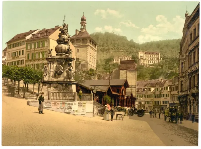 Framed Print : The market fountain, Carlsbad, Bohemia, Austro-Hungary Framed Print : The market fountain, Carlsbad, Bohemia, Austro-Hungary