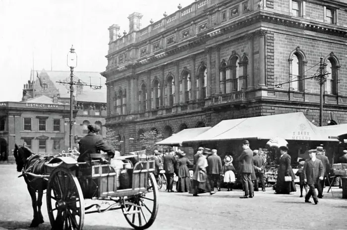 Framed Print : Market Place, Blackburn early 1900's Framed Print : Market Place, Blackburn early 1900's