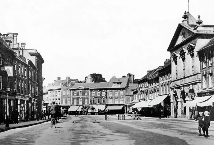Framed Print : Market Place, Blandford Forum early 1900's Framed Print : Market Place, Blandford Forum early 1900's