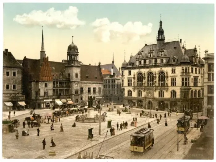 Framed Print : The market place and side of Hotel de Ville, Halle, German S Framed Print : The market place and side of Hotel de Ville, Halle, German S