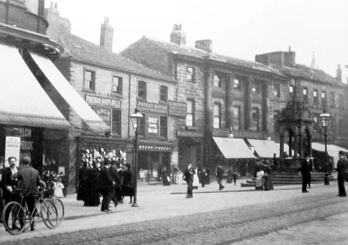 Framed Print : Market Place, Huddersfield, early 1900s Framed Print : Market Place, Huddersfield, early 1900s