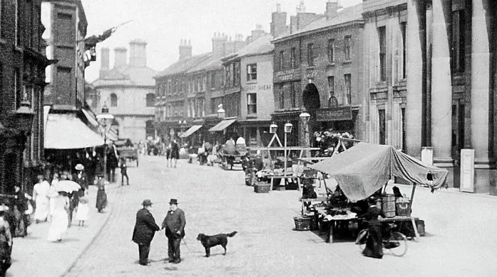 Framed Print : Market Place, Macclesfield, early 1900s Framed Print : Market Place, Macclesfield, early 1900s