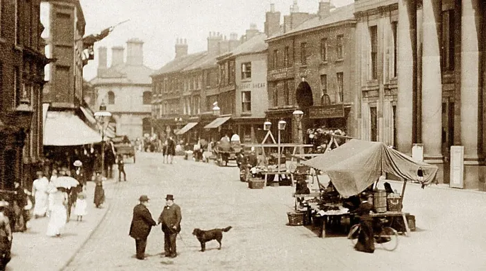 Framed Print : Market Place, Macclesfield, early 1900s Framed Print : Market Place, Macclesfield, early 1900s