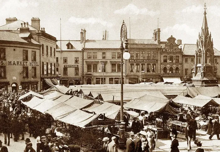 Framed Print : Market Place, Mansfield early 1900's Framed Print : Market Place, Mansfield early 1900's