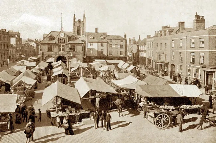 Framed Print : Market Place, Peterborough early 1900's Framed Print : Market Place, Peterborough early 1900's