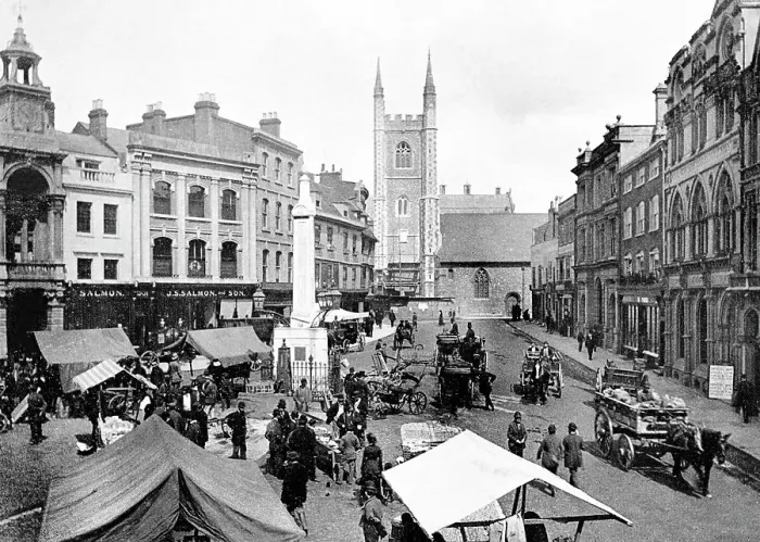 Framed Print : Market Place Reading Victorian period Framed Print : Market Place Reading Victorian period