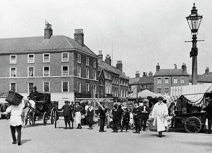 Framed Print : Market Square Retford Victorian period Framed Print : Market Square Retford Victorian period