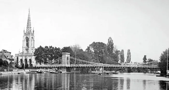 Framed Print : Marlow Bridge and Church, Victorian period Framed Print : Marlow Bridge and Church, Victorian period