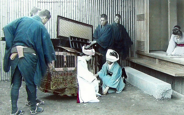 Marriage ceremony, Japan, hand coloured photo