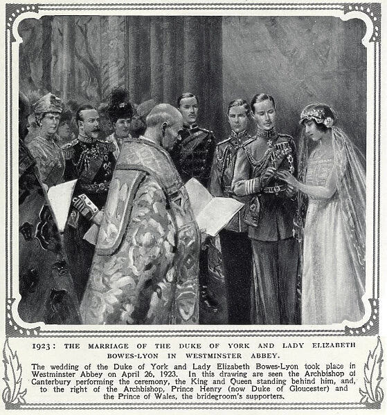 Marriage of Duke of York and Lady Elizabeth Bowes-Lyon 1923