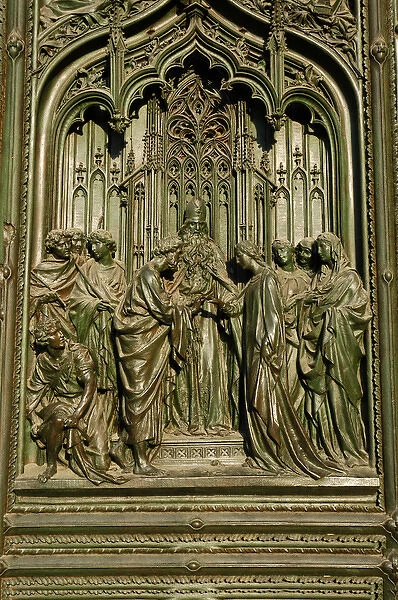 Marriage of the Virgin Mary. Main gate. Relief. Milan Cathed