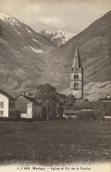Framed Print : Martigny - Church and Mountain Pass of Forclaz Framed Print : Martigny - Church and Mountain Pass of Forclaz