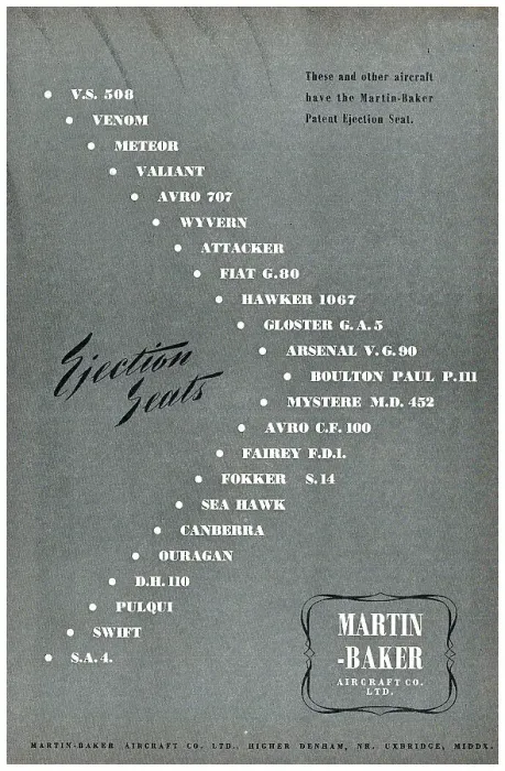 Framed Print : Martin-Baker Ejection Seats - Types Using 1952 Framed Print : Martin-Baker Ejection Seats - Types Using 1952