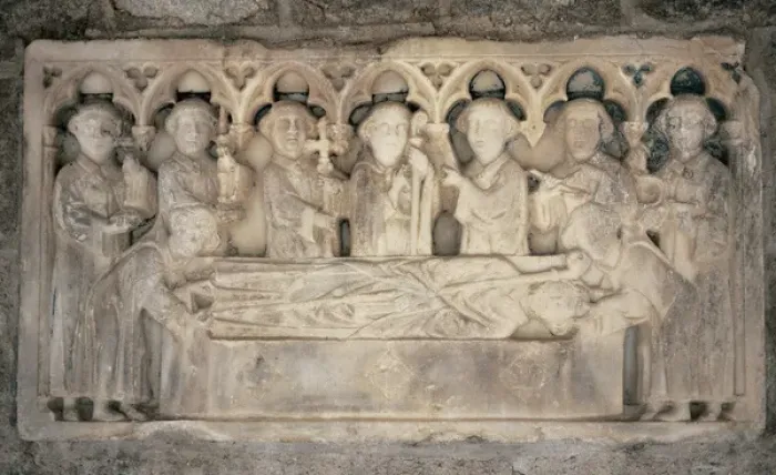 Framed Print : Martin-du-Canigou. Tombstone. Reliefs represent: The funeral Framed Print : Martin-du-Canigou. Tombstone. Reliefs represent: The funeral