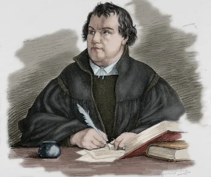 Framed Print : Martin Luther (1483-1546). Engraving. Colored Framed Print : Martin Luther (1483-1546). Engraving. Colored
