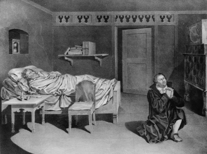 Framed Print : Martin Luther prays for his friend, Philipp Melanchthon, who