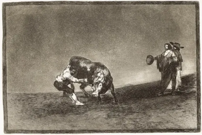 Framed Print : (Martincho, probably Antonio Ebassum) throws a bull in the r Framed Print : (Martincho, probably Antonio Ebassum) throws a bull in the r