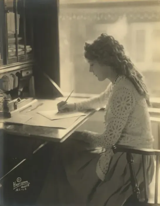 Framed Print : Mary Pickford writing at a desk Framed Print : Mary Pickford writing at a desk