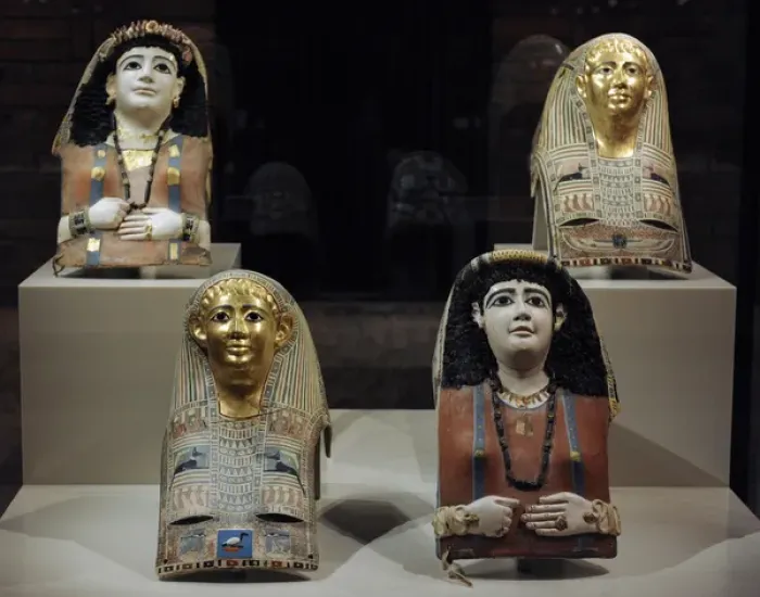 Framed Print : Masks of female mummies. Egytian Art. 1st century. Neues Mus Framed Print : Masks of female mummies. Egytian Art. 1st century. Neues Mus
