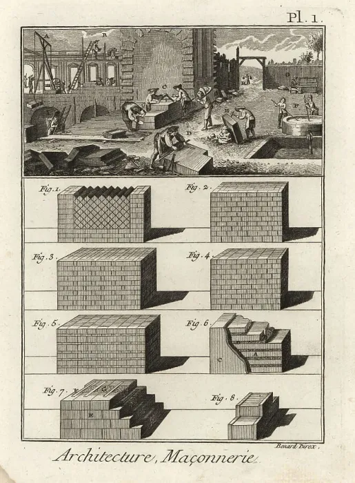 Framed Print : Masons working on a building, 18th century Framed Print : Masons working on a building, 18th century
